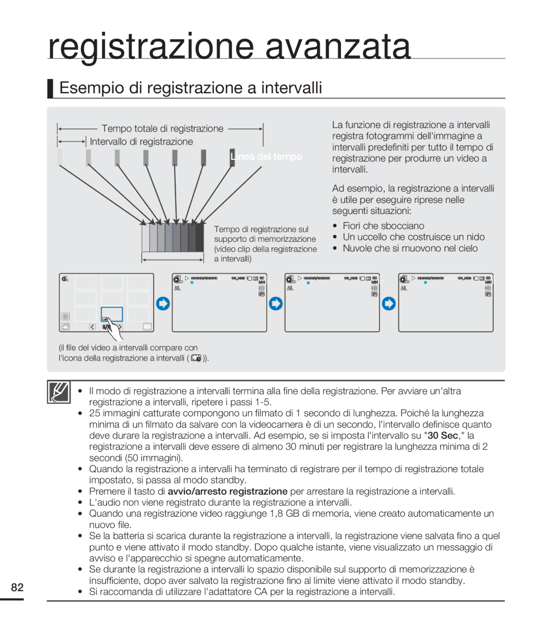 Samsung HMX-S10BP/EDC Esempio di registrazione a intervalli, Tempo totale di registrazione Intervallo di registrazione 