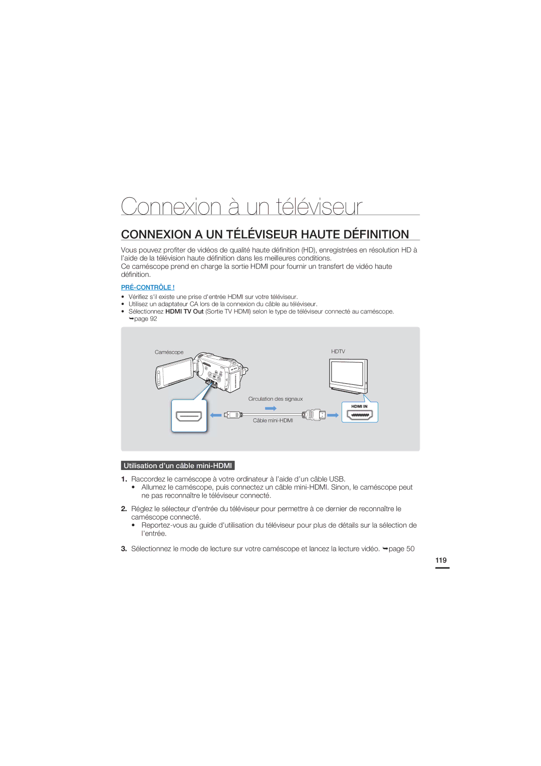 Samsung HMX-S10BP/EDC, HMX-S15BP/EDC manual Connexion à un téléviseur, Connexion a UN Téléviseur Haute Définition 