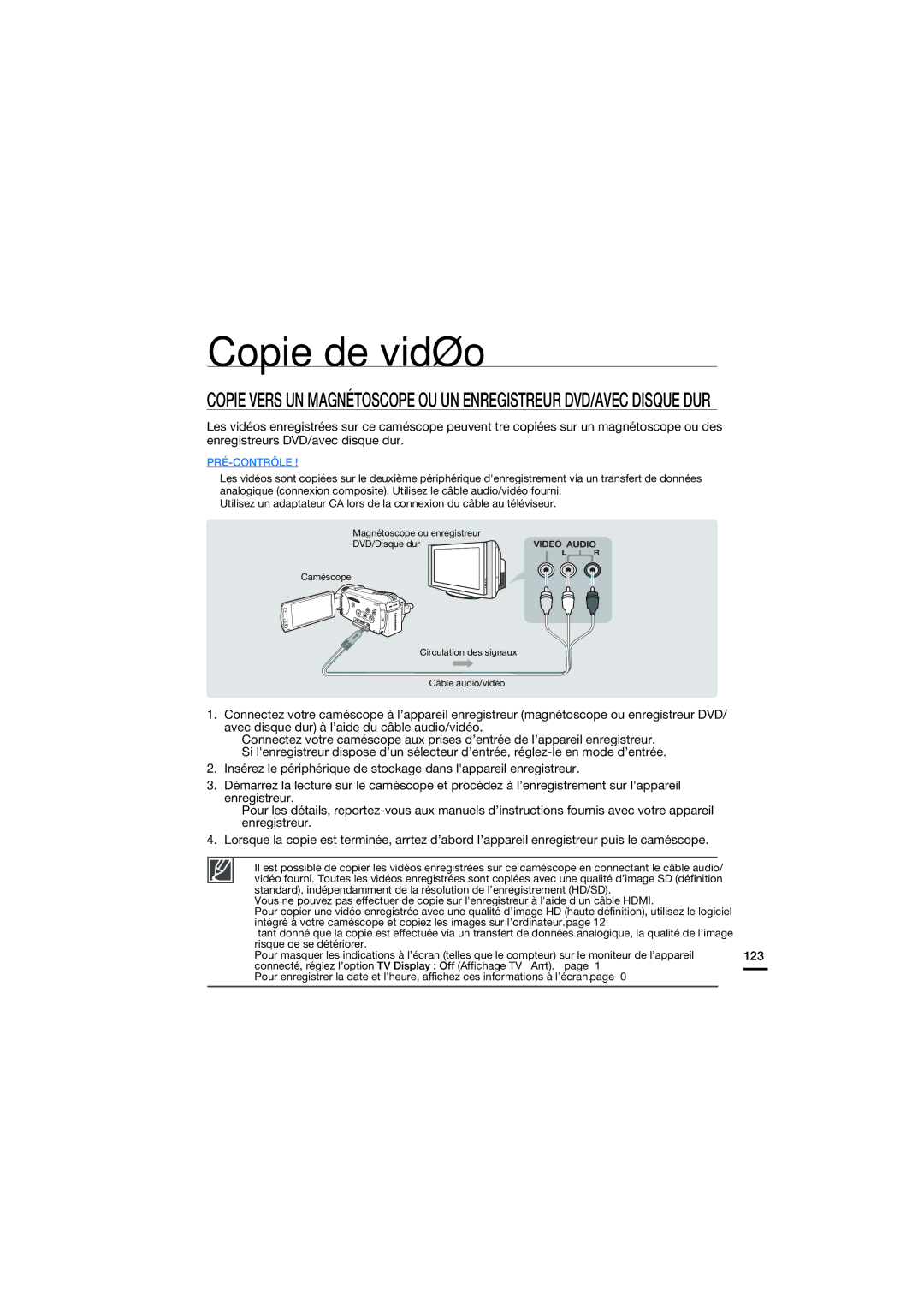 Samsung HMX-S10BP/EDC, HMX-S15BP/EDC manual Copie de vidéo 