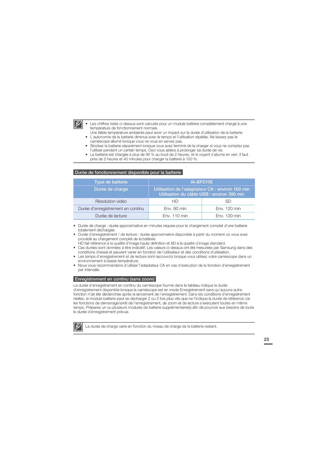 Samsung HMX-S10BP/EDC, HMX-S15BP/EDC manual Enregistrement en continu sans zoom 