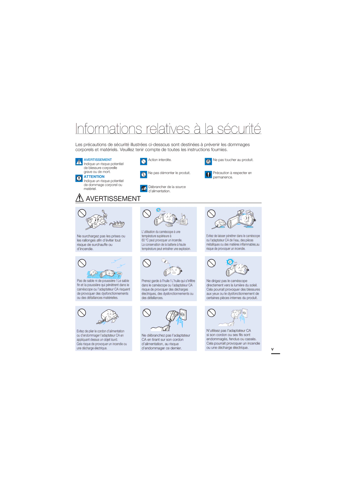 Samsung HMX-S10BP/EDC, HMX-S15BP/EDC manual Action interdite, Permanence 