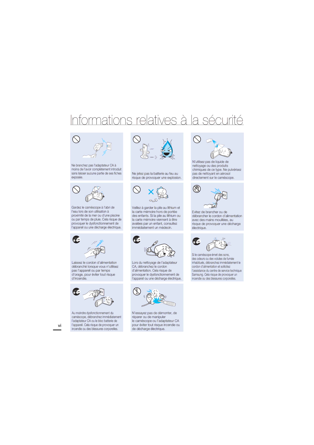 Samsung HMX-S15BP/EDC, HMX-S10BP/EDC manual Informations relatives à la sécurité 