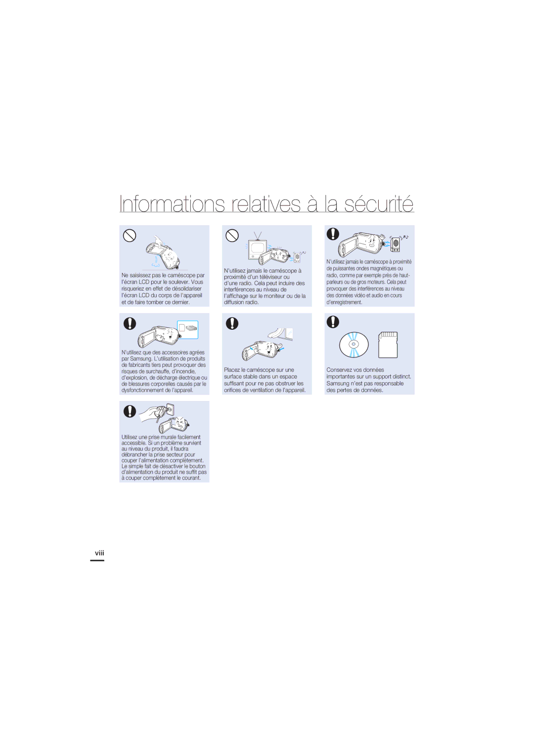 Samsung HMX-S15BP/EDC, HMX-S10BP/EDC manual Viii 