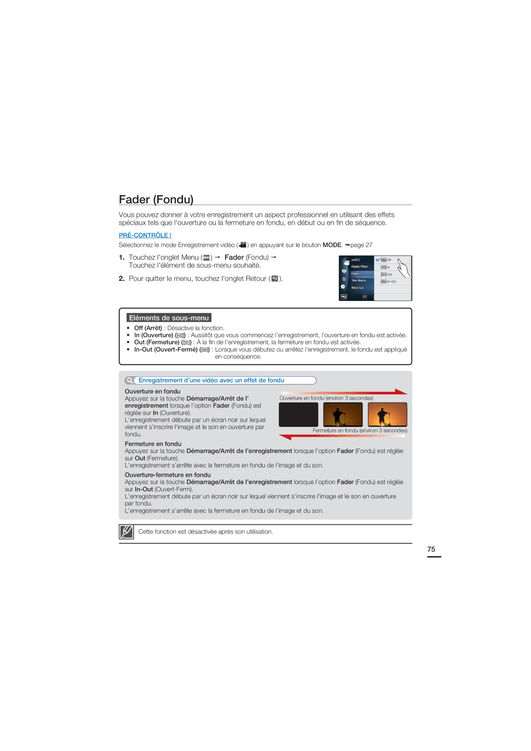 Samsung HMX-S10BP/EDC, HMX-S15BP/EDC manual Fader Fondu 