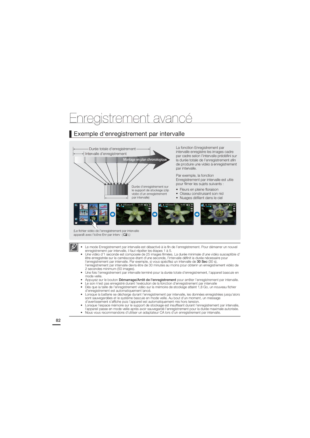 Samsung HMX-S15BP/EDC Exemple denregistrement par intervalle, Durée totale d’enregistrement Intervalle d’enregistrement 