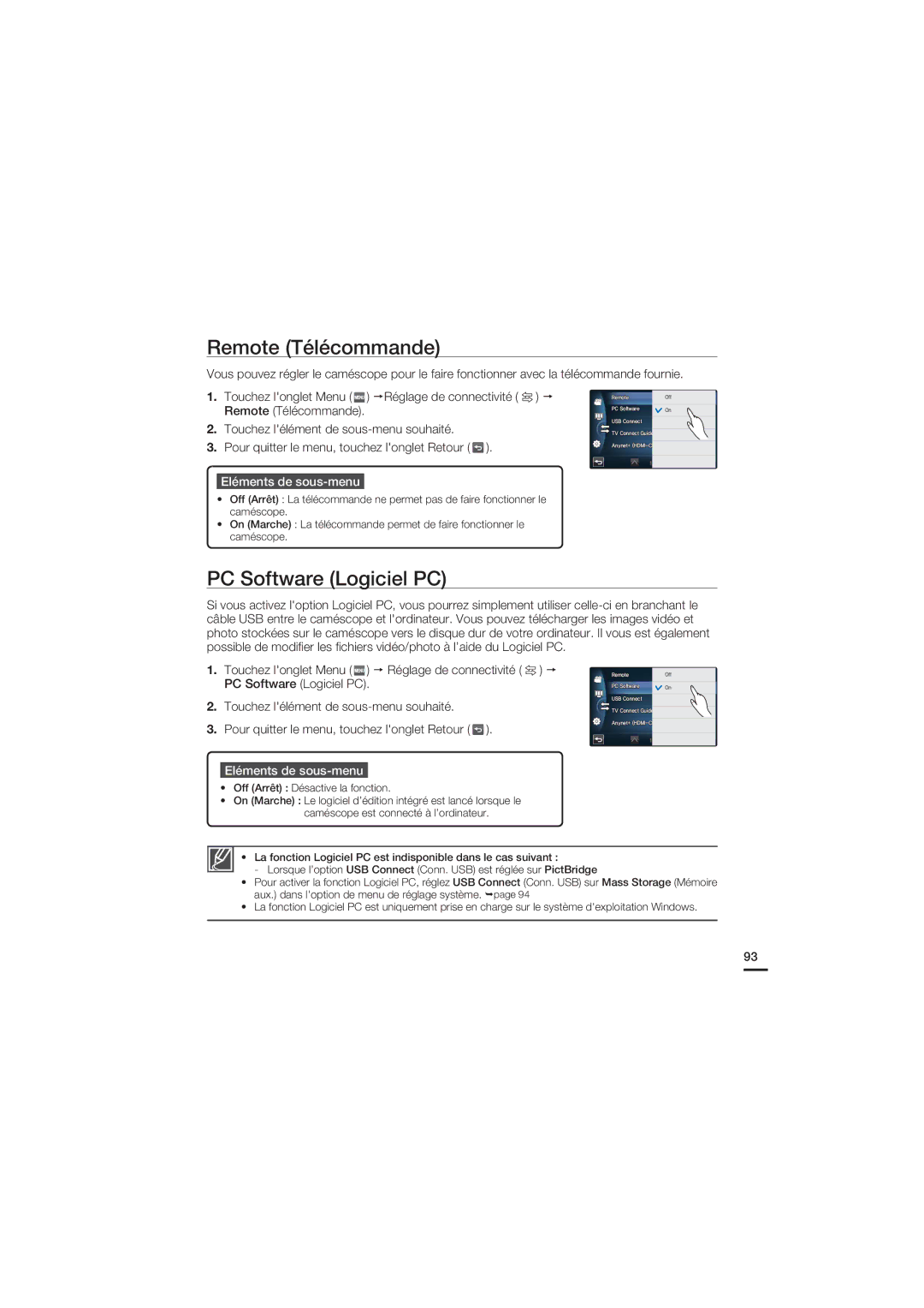 Samsung HMX-S10BP/EDC, HMX-S15BP/EDC manual Remote Télécommande, PC Software Logiciel PC 