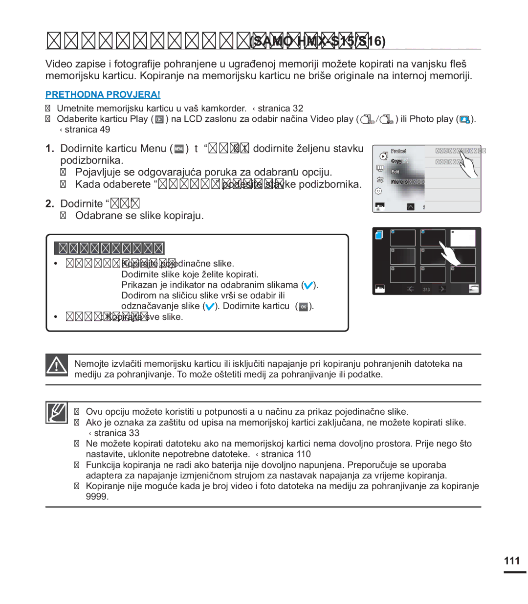 Samsung HMX-S15BP/EDC manual 23,5$1-$727.$SAMOHMX-S15/S16, RGLUQLWH³HV´ 2GDEUDQHVHVOLNHNRSLUDMX, 111 