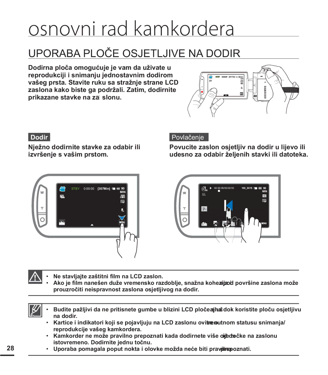 Samsung HMX-S15BP/EDC manual 8325$%$3/2ý26-7/-,91$2,5, RGLUQDSORþDRPRJXüXMHMHYDPGDXåLYDWHX, Dodir, QdGrglu 