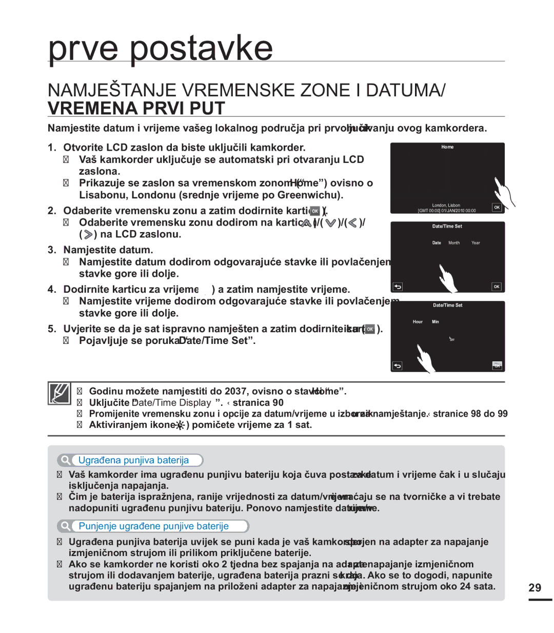 Samsung HMX-S15BP/EDC manual Prve postavke, $0-â7$1-95016.=21,$780$, Vremena Prvi PUT, 01 JAN, 00 00 OFF 