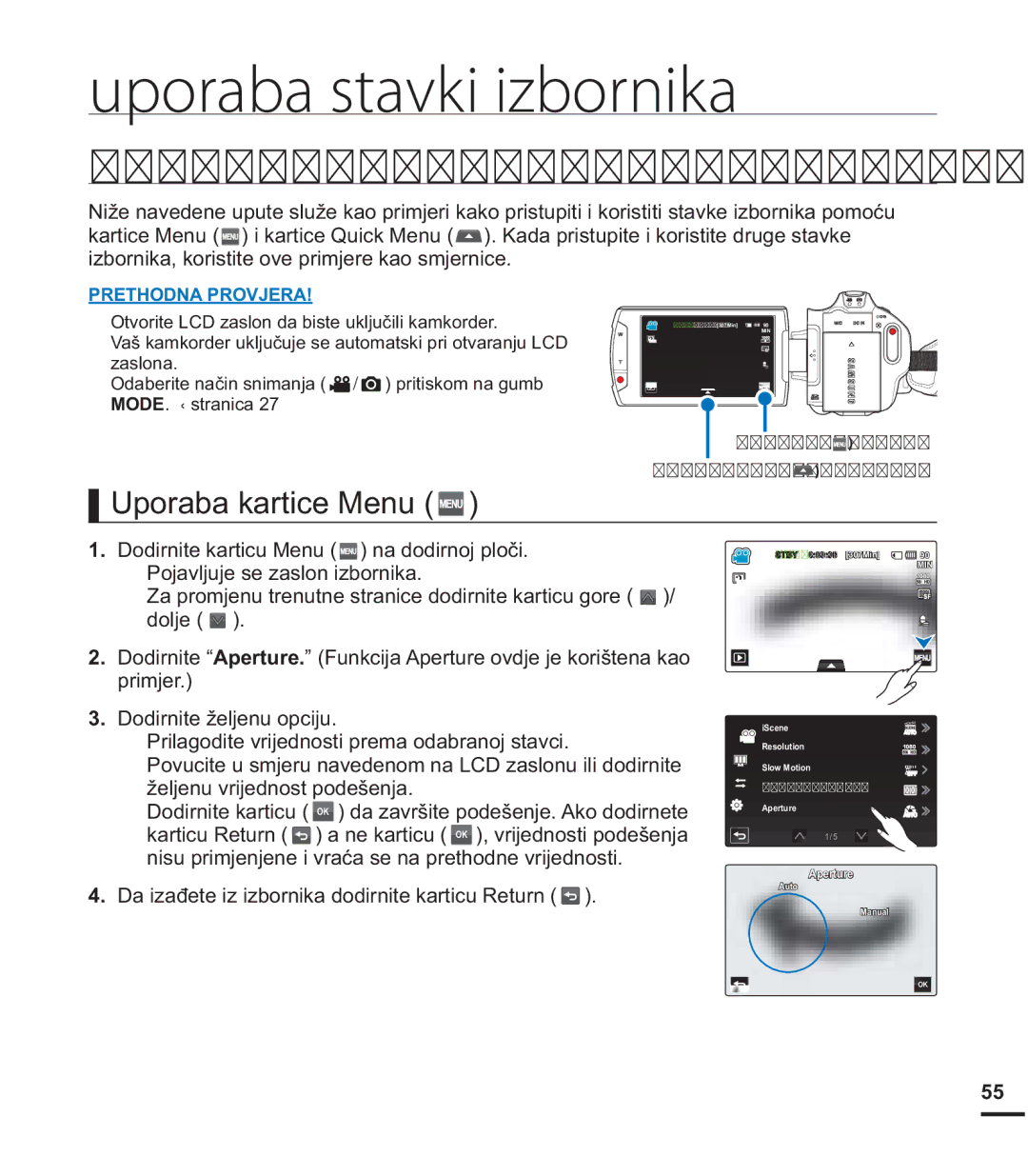 Samsung HMX-S15BP/EDC manual Uporaba stavki izbornika, 25,â71-,=%251,.$,%5=,+,=%251,.$, 3RMDYOMXMHVHDVORQLERUQLND 