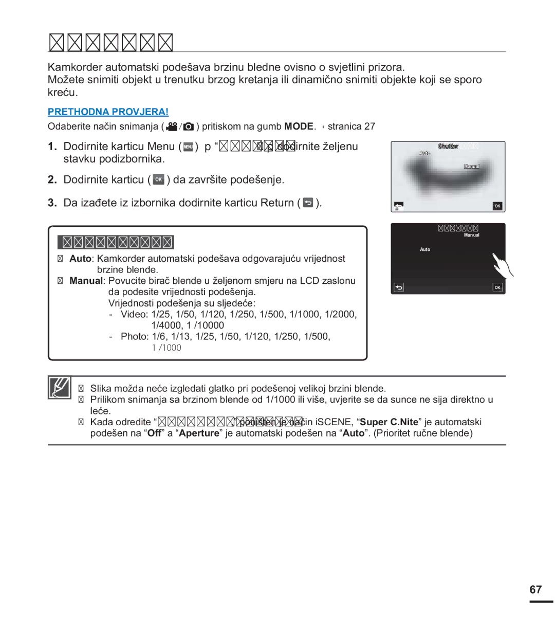 Samsung HMX-S15BP/EDC manual NUHüX, OHüH, RGLUQLWHNDUWLFX0HQX p³6KXWWHU p GRGLUQLWHåHOMHQX 