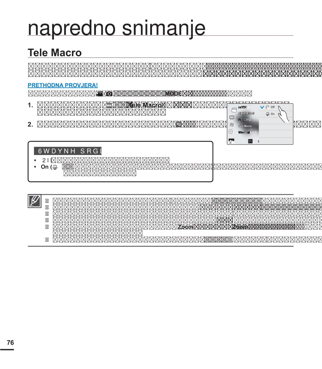 Samsung HMX-S15BP/EDC manual Tele Macro, 2IIHDNWLYLUDIXQNFLMX, EMHJQLWHVMHQHNDGVQLPDWHX7HOH0DFURPRGX 