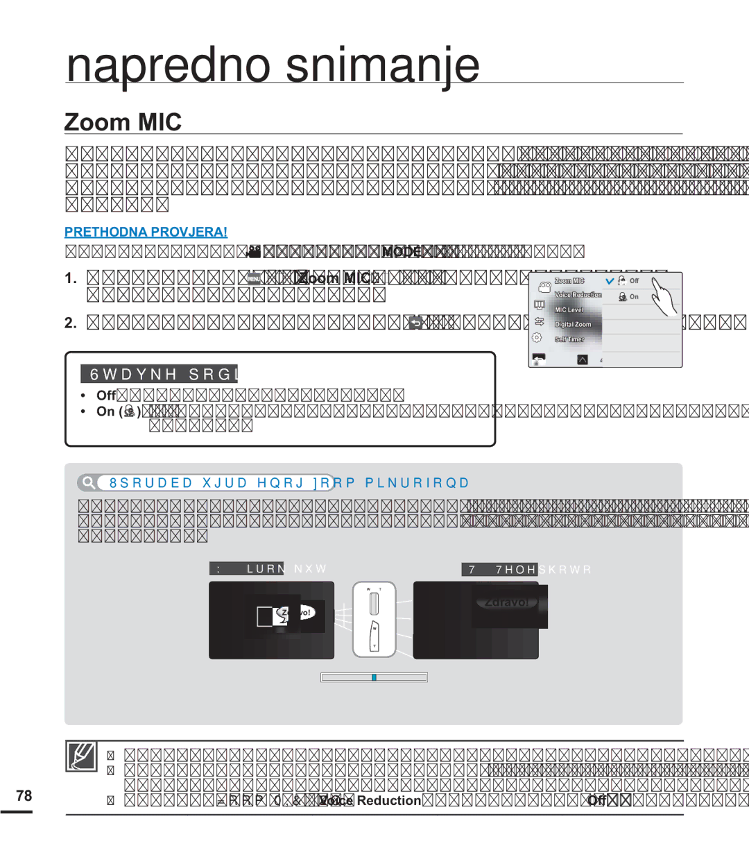 Samsung HMX-S15BP/EDC manual Zoom MIC, Swlfd, 8SRUDEDXJUDÿHQRJRRPPLNURIRQD, Zdravo 