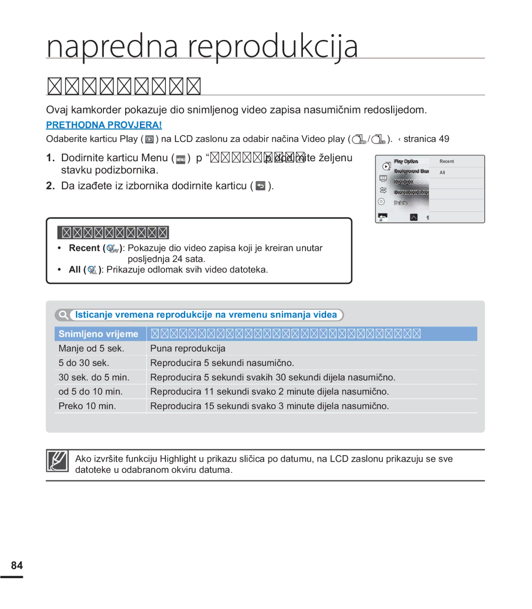 Samsung HMX-S15BP/EDC manual +Ljkoljkw, Isticanje vremena reprodukcije na vremenu snimanja videa, 3XQDUHSURGXNFLMD 