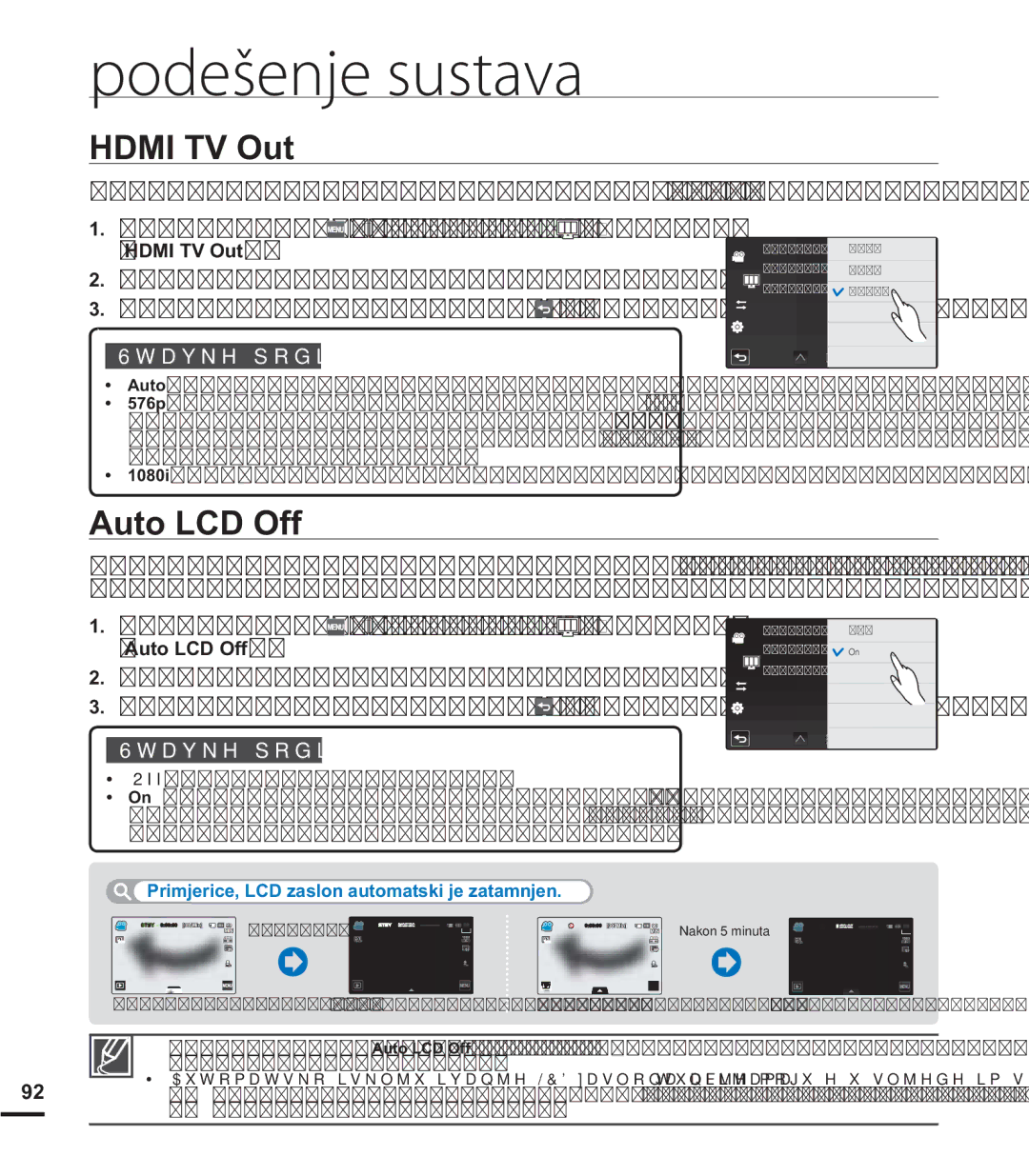 Samsung HMX-S15BP/EDC manual Hdmi TV Out, Auto LCD Off, Auto79SULNDXMHPDNVLPDOQXUDOXþLYRVWGRS 