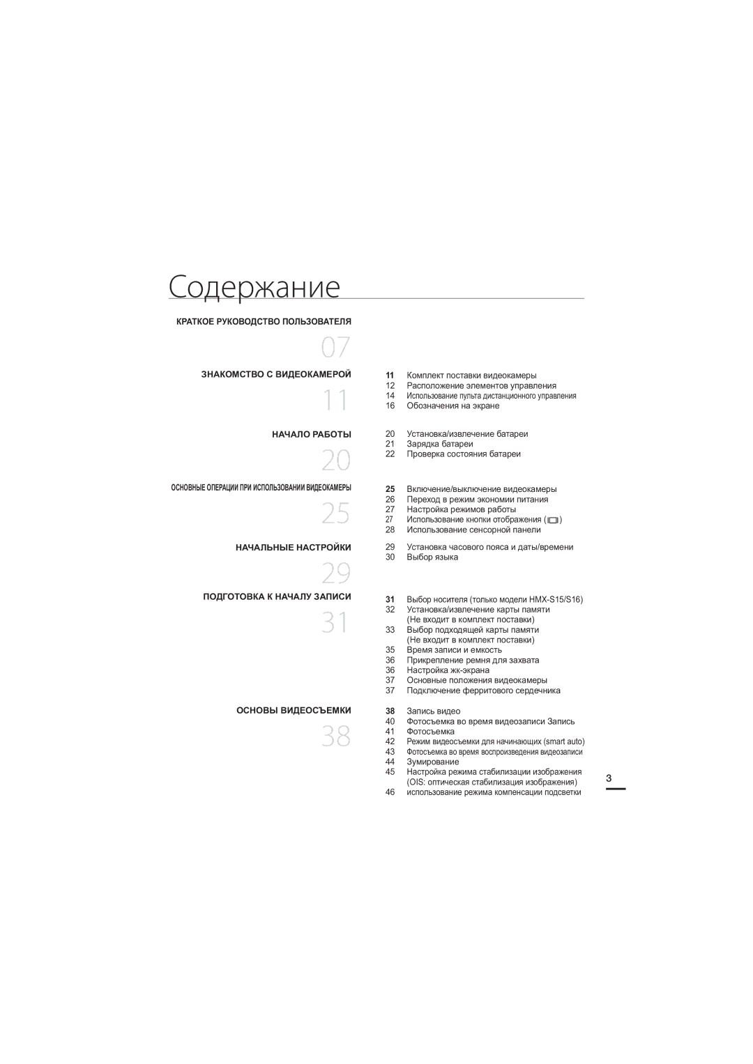 Samsung HMX-S15BP/XER, HMX-S10BP/XER, HMX-S16BP/XER manual Содержание, Знакомство С Видеокамерой 