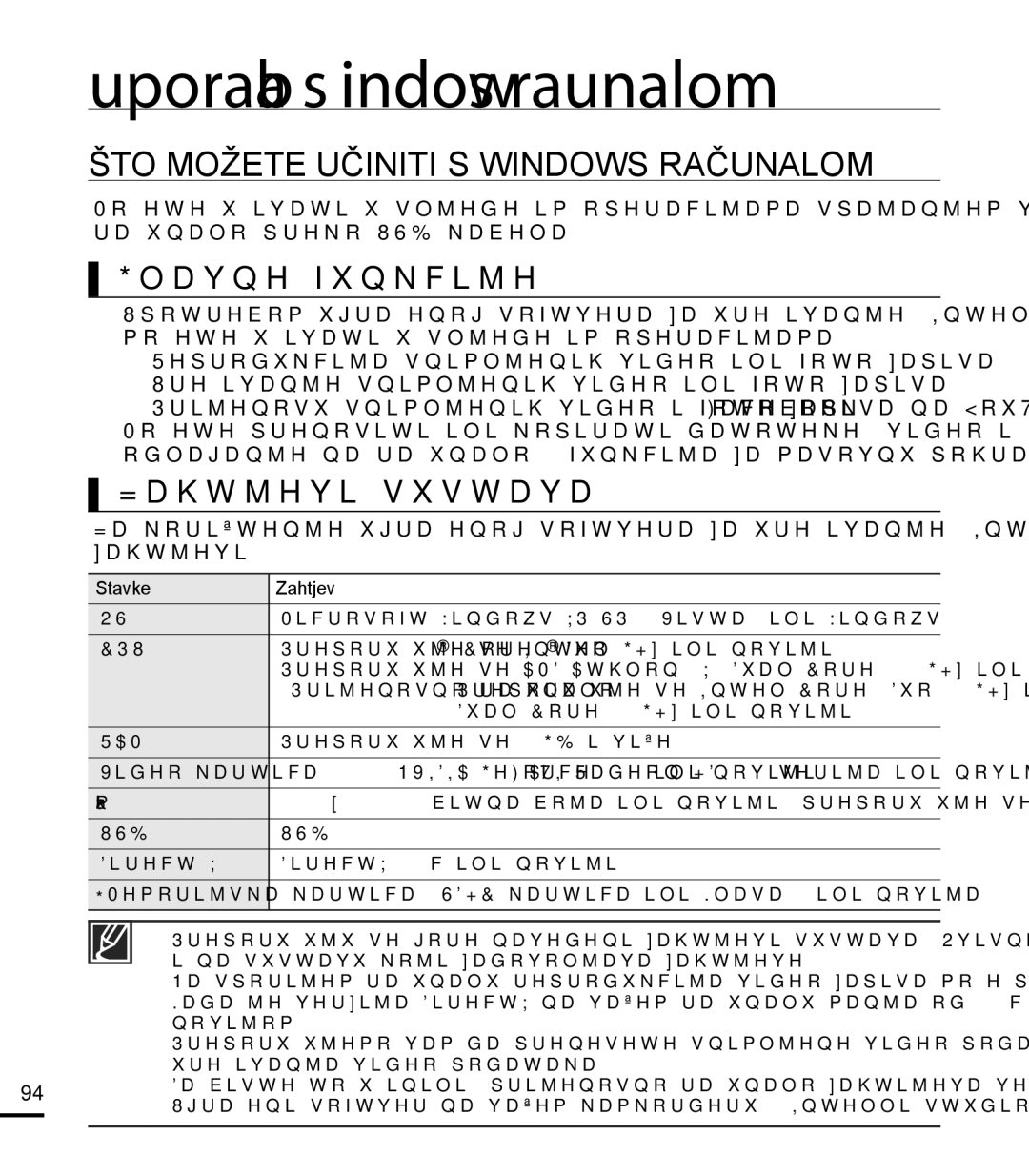 Samsung HMX-T10BP/EDC Uporaba s Windows računalom, ŠTO Možete Učiniti S Windows Računalom, Glavne funkcije, Stavke Zahtjev 