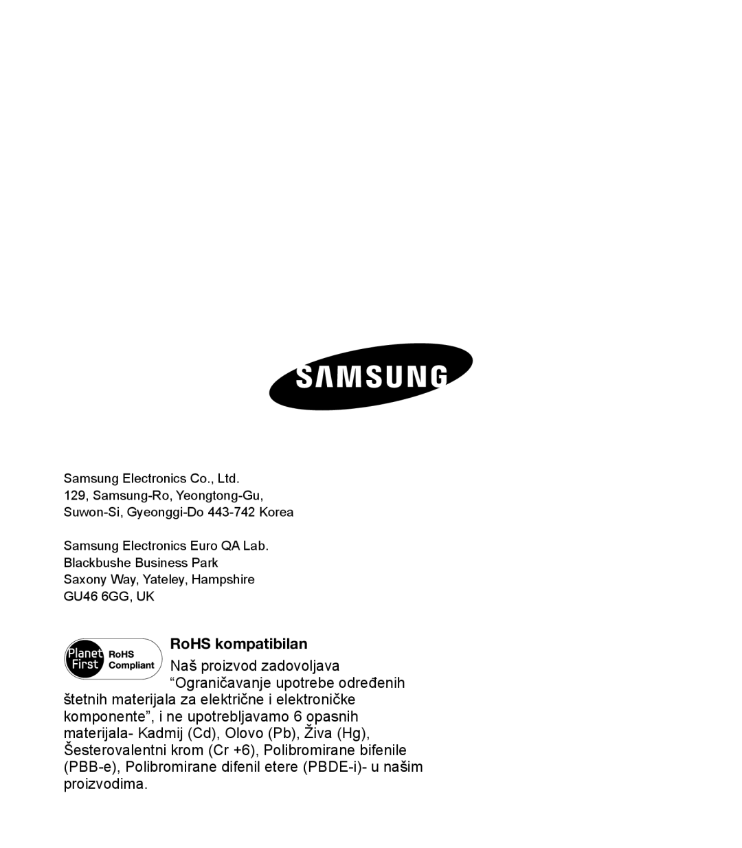 Samsung HMX-T10BP/EDC manual RoHS kompatibilan 