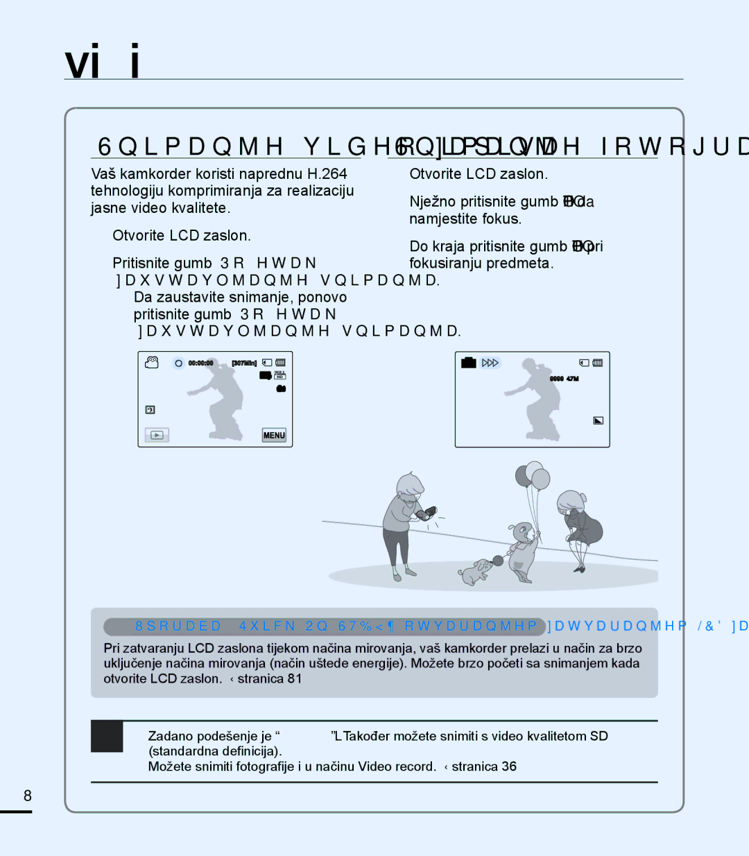 Samsung HMX-T10BP/EDC manual Snimanje video zapisa, Snimanje fotografija 