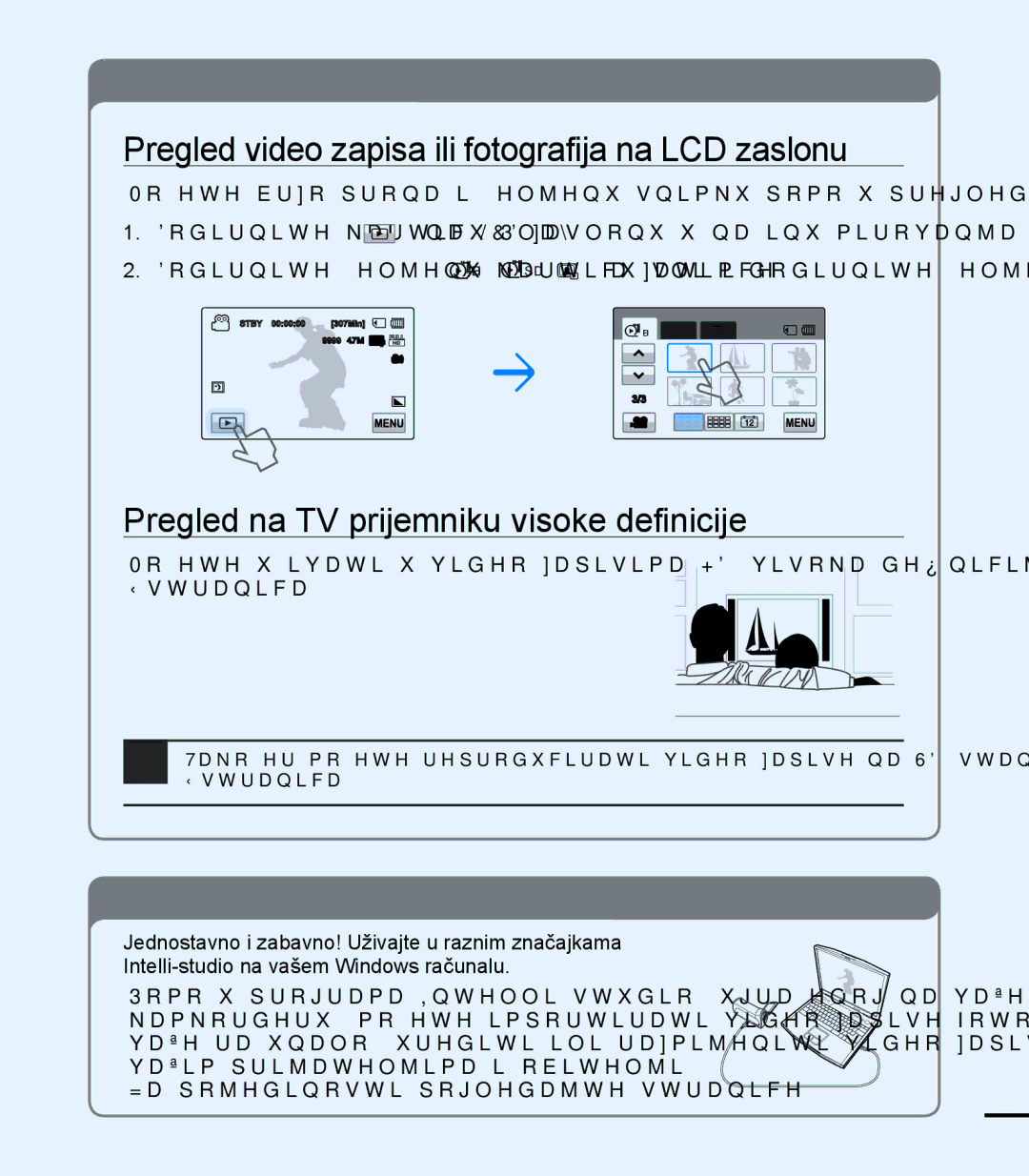 Samsung HMX-T10BP/EDC Pregled video zapisa ili fotografija na LCD zaslonu, Pregled na TV prijemniku visoke definicije 