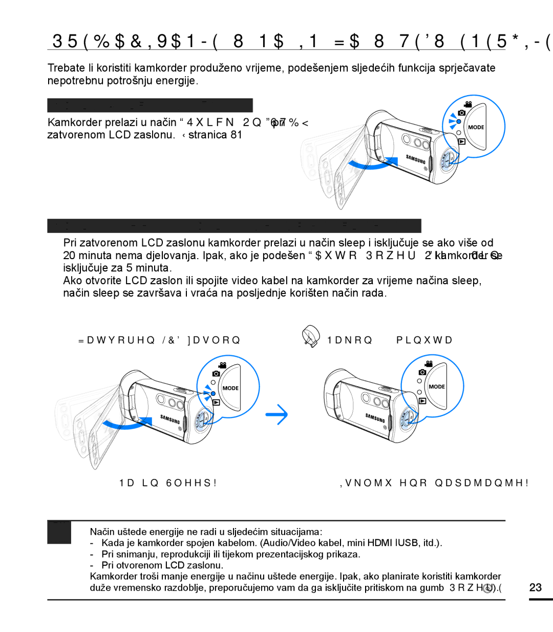 Samsung HMX-T10BP/EDC Prebacivanje U Način ZA Uštedu Energije, Način Quick On Stby u Stby načinu, Zatvoren LCD zaslon 