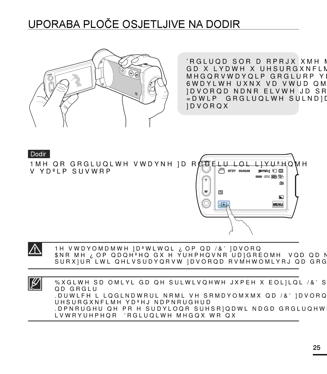 Samsung HMX-T10BP/EDC manual Uporaba Ploče Osjetljive NA Dodir 