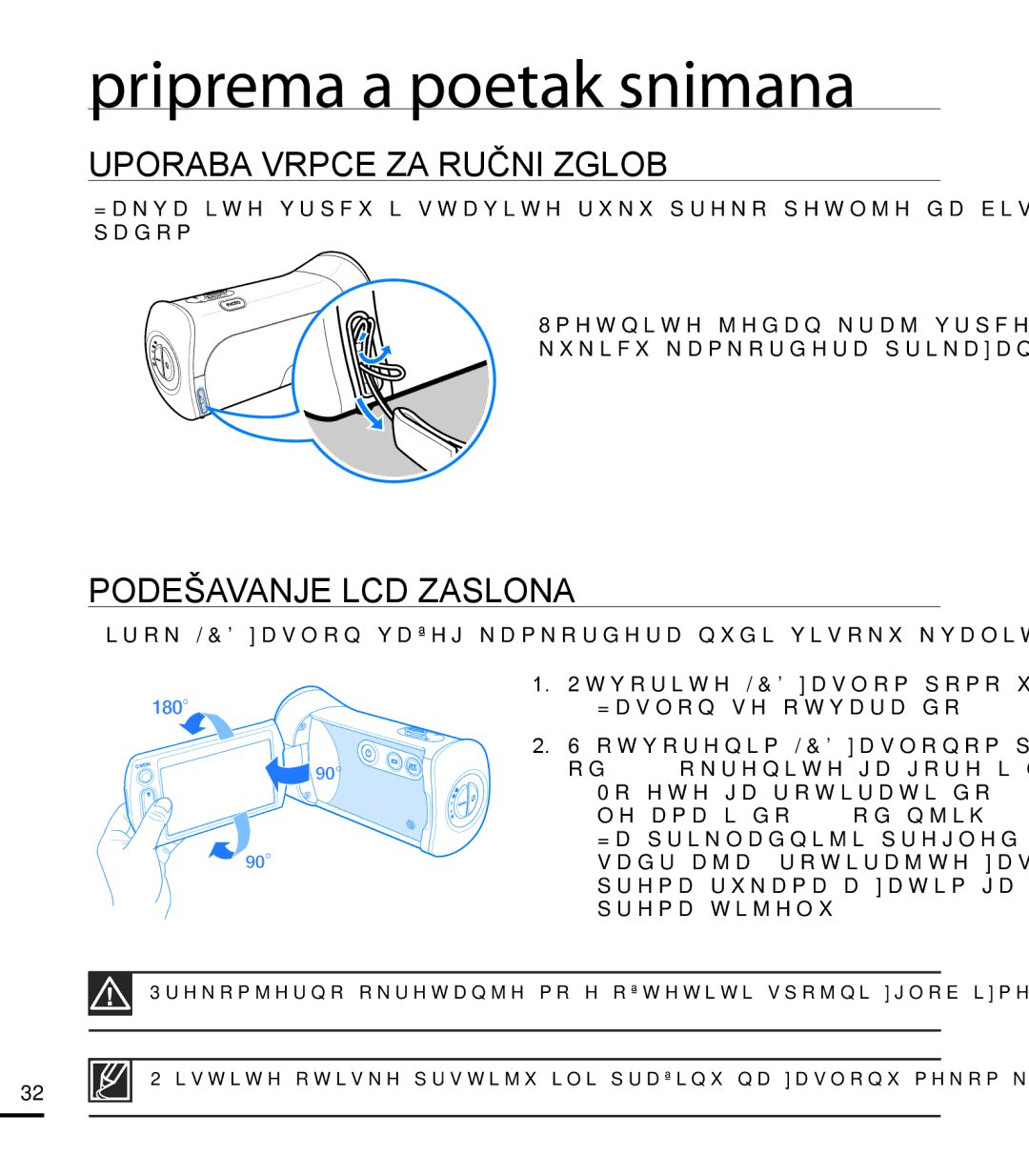 Samsung HMX-T10BP/EDC manual Uporaba Vrpce ZA Ručni Zglob, Podešavanje LCD Zaslona, Kukicu kamkordera prikazanu na slici 