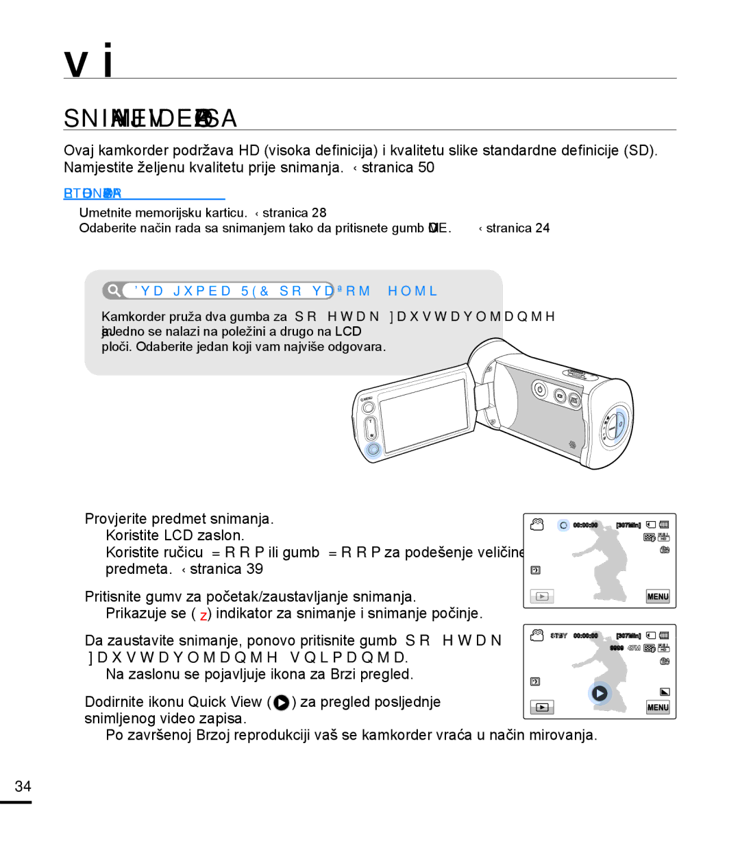 Samsung HMX-T10BP/EDC manual Osnovno snimanje, Snimanje Video Zapisa, Dva gumba REC po vašoj želji 