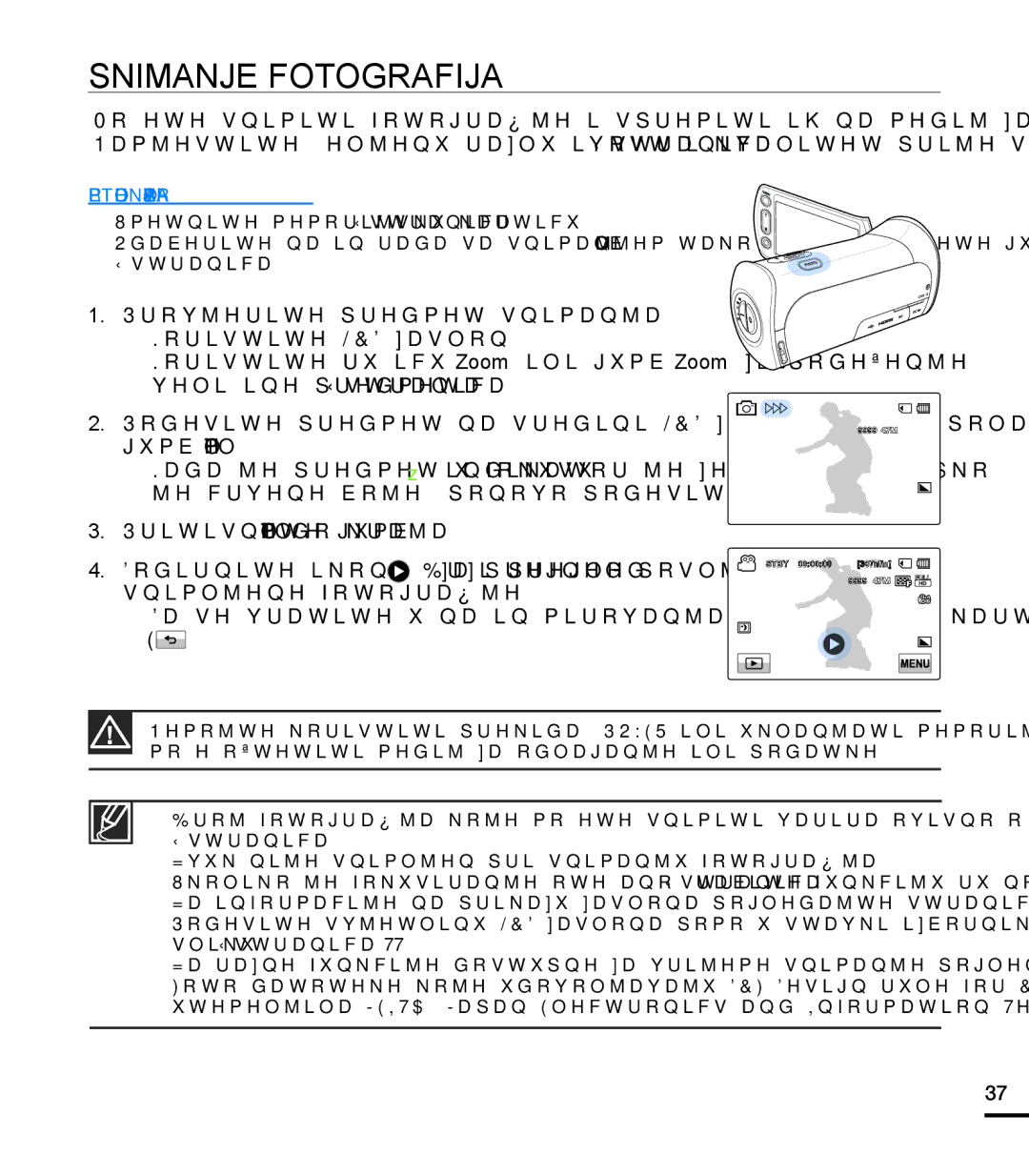 Samsung HMX-T10BP/EDC manual Snimanje Fotografija 