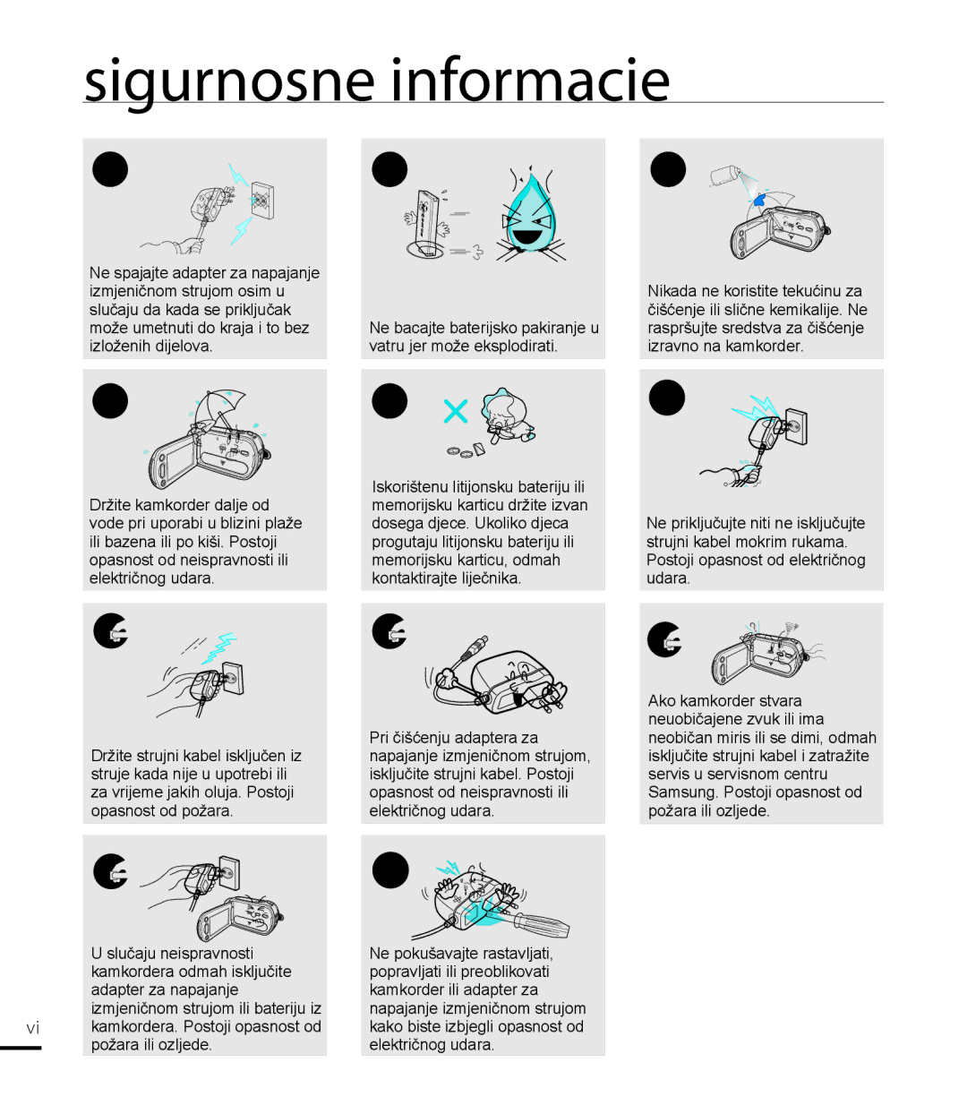 Samsung HMX-T10BP/EDC manual Sigurnosne informacije 