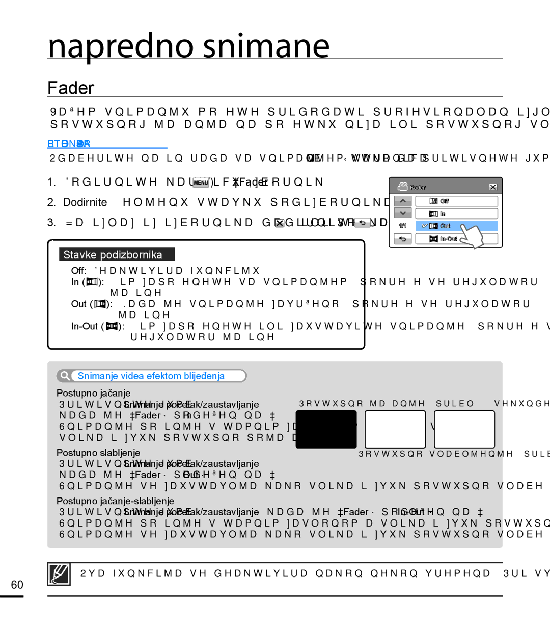 Samsung HMX-T10BP/EDC manual Fader, Snimanje videa efektom blijeđenja 