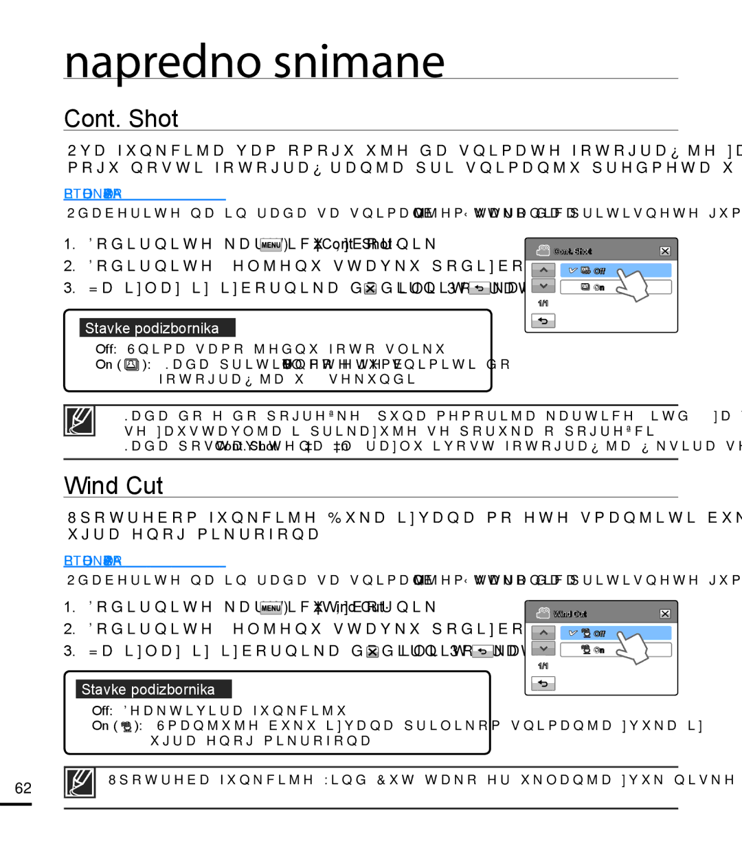 Samsung HMX-T10BP/EDC manual Cont. Shot, Wind Cut 