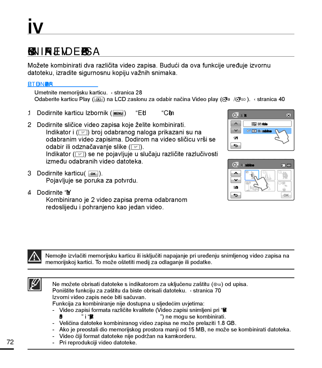 Samsung HMX-T10BP/EDC manual Kombiniranje Video Zapisa 