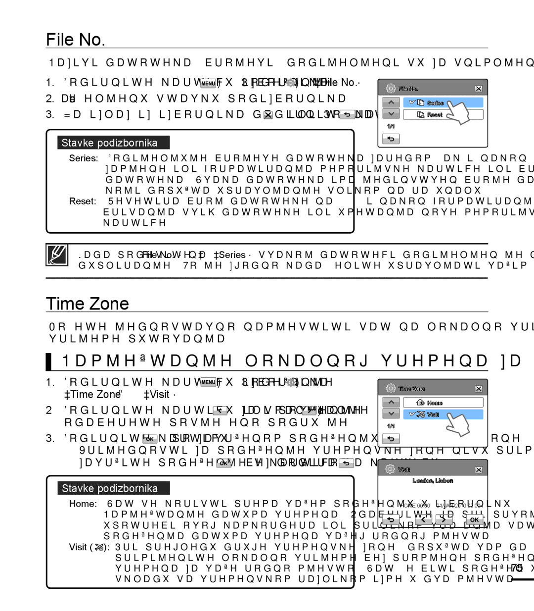 Samsung HMX-T10BP/EDC manual File No, Namještanje lokalnog vremena za provjeru razlike u vremenu, Time Zone  Visit 