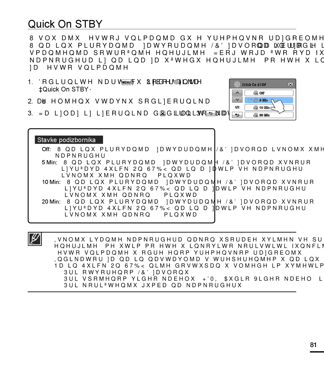 Samsung HMX-T10BP/EDC manual Quick On Stby 