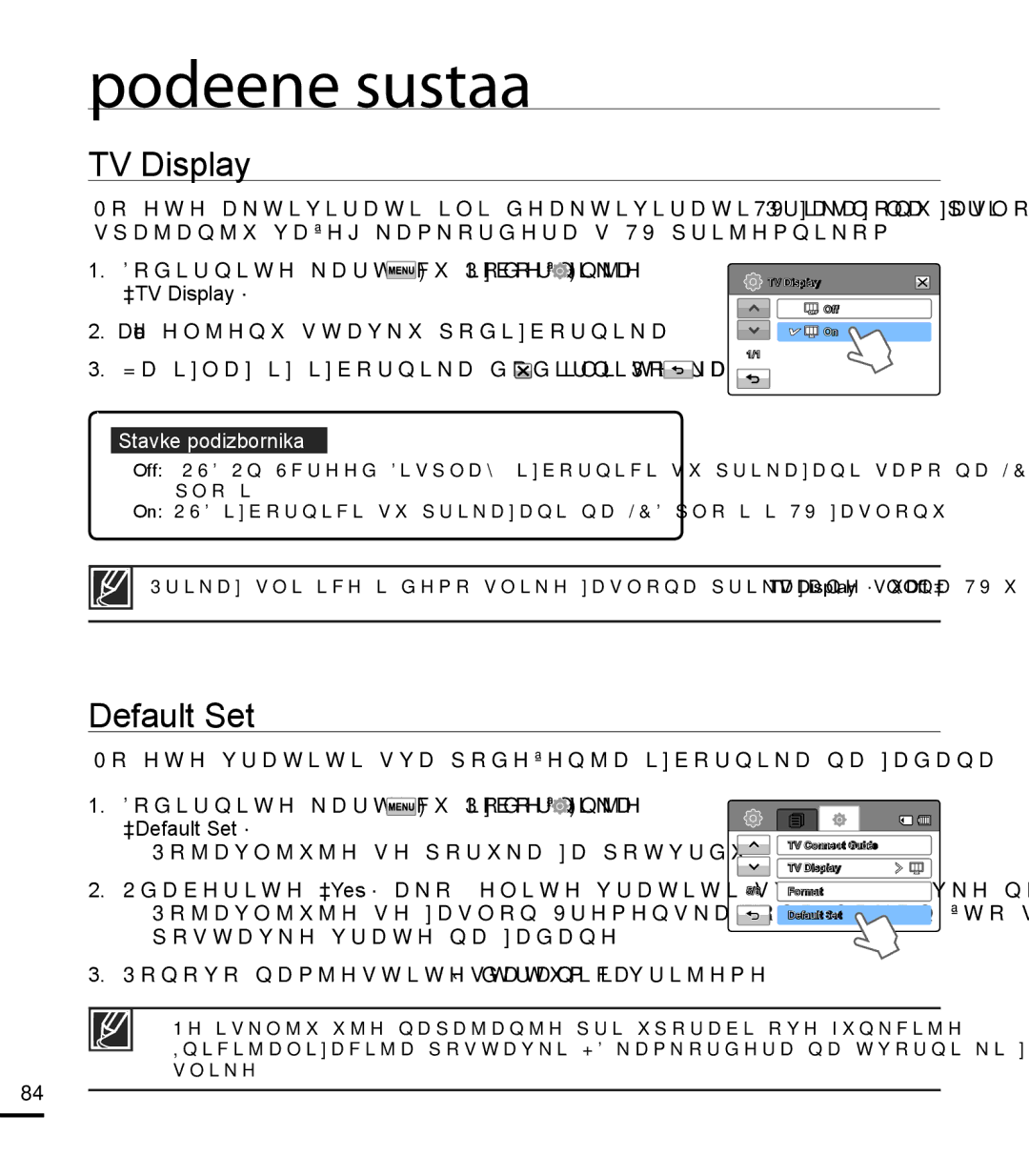 Samsung HMX-T10BP/EDC manual TV Display, Default Set 