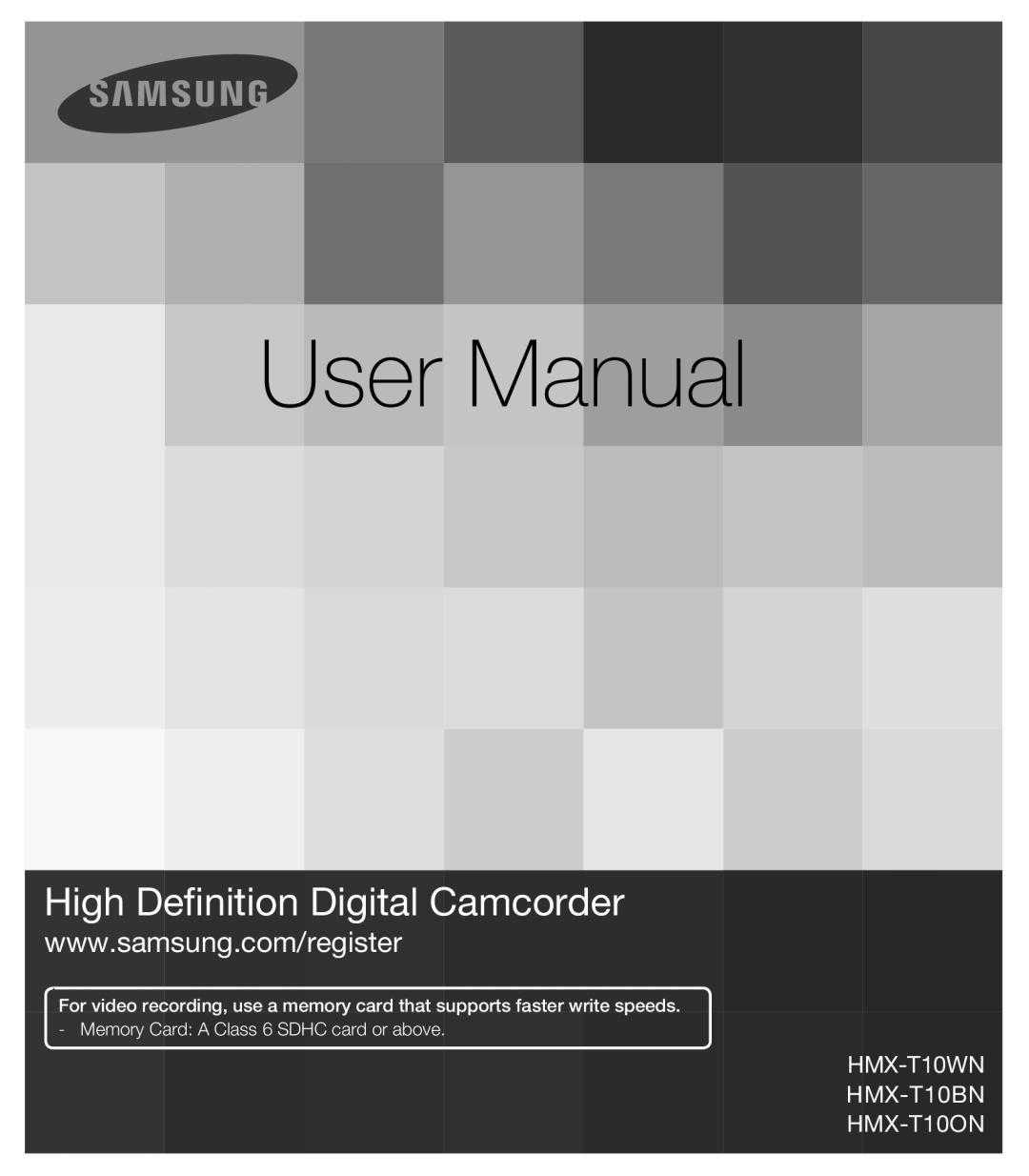 Samsung HMX-T10BN, HMX-T10ON, HMX-T10WN user manual High Deﬁ nition Digital Camcorder 