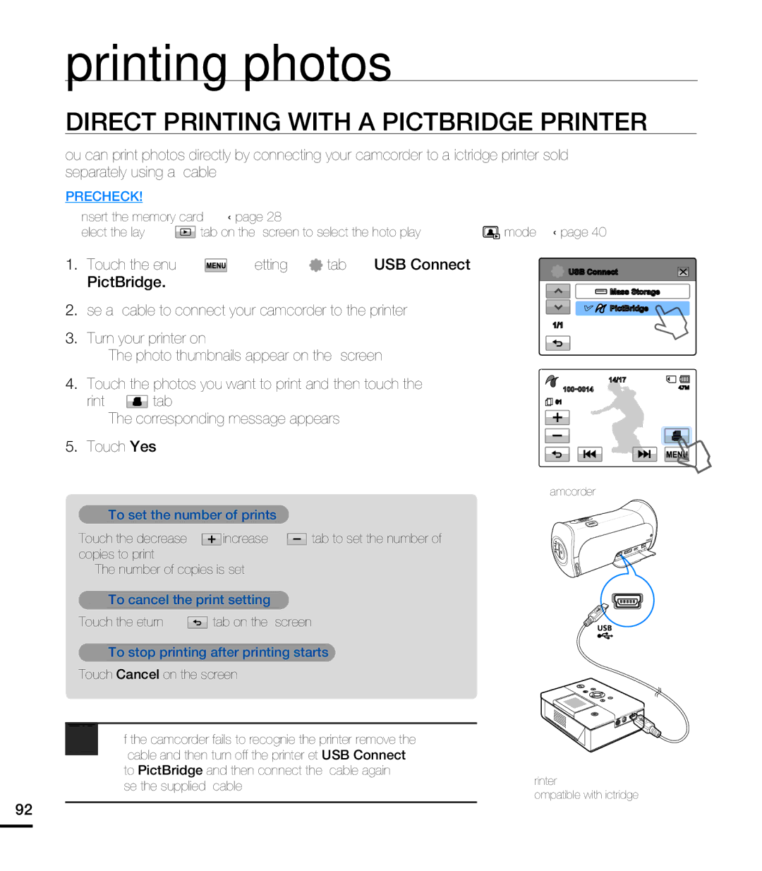 Samsung HMX-T10ON, HMX-T10BN Printing photos, Direct Printing with a Pictbridge Printer, To set the number of prints 