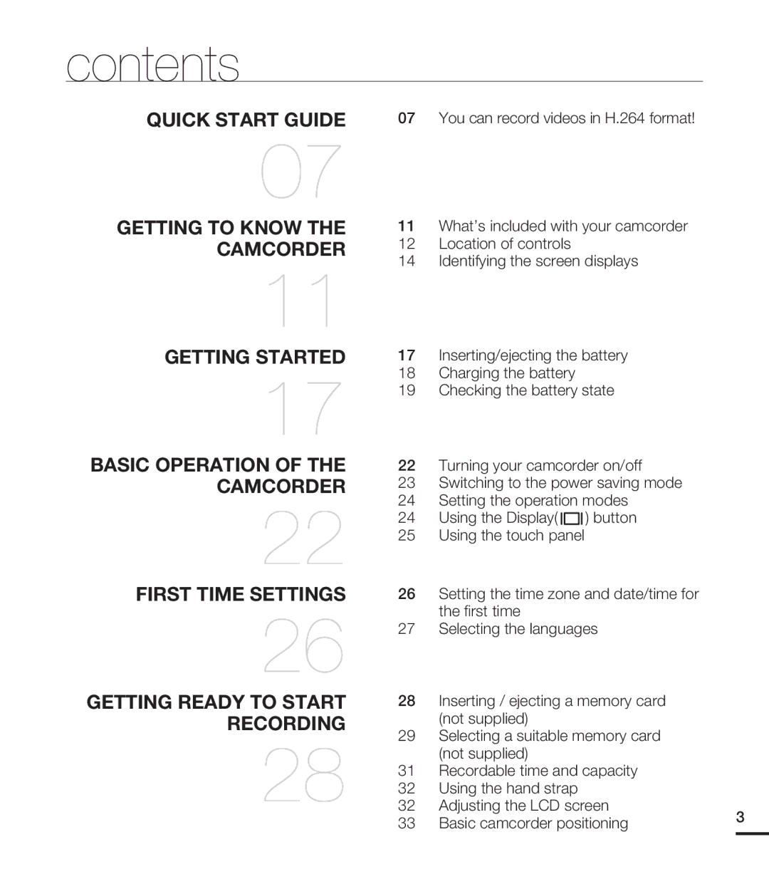 Samsung HMX-T10BN, HMX-T10ON, HMX-T10WN user manual Contents 