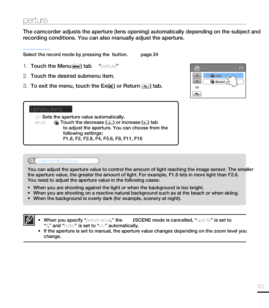 Samsung HMX-T10ON, HMX-T10BN, HMX-T10WN user manual Understanding Aperture 