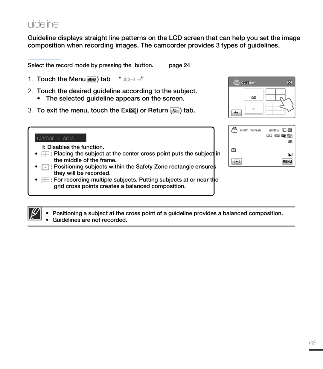 Samsung HMX-T10ON, HMX-T10BN, HMX-T10WN user manual Guideline 