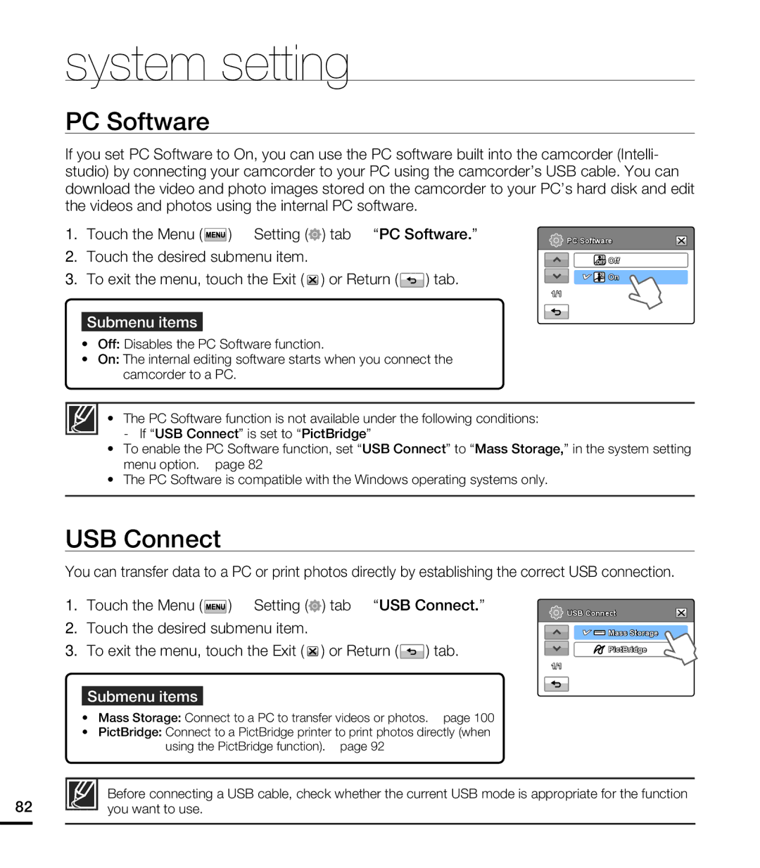 Samsung HMX-T10WN, HMX-T10ON, HMX-T10BN user manual PC Software, USB Connect, You want to use 