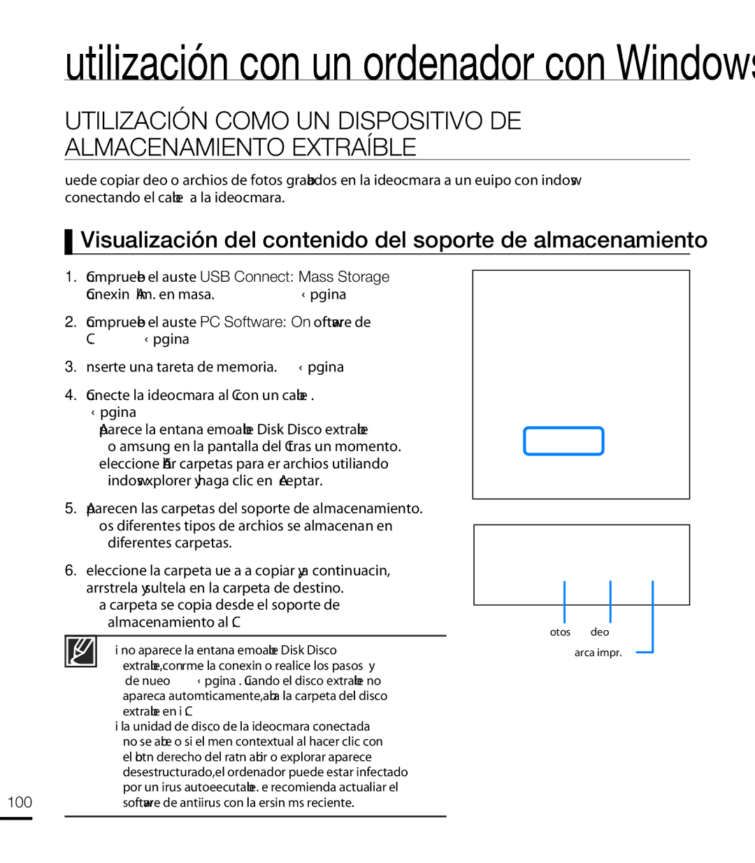 Samsung HMX-T10WP/EDC, HMX-T10BP/EDC manual Utilización Como UN Dispositivo DE Almacenamiento Extraíble 