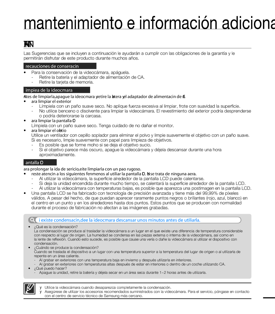 Samsung HMX-T10BP/EDC, HMX-T10WP/EDC manual Mantenimiento, 113 