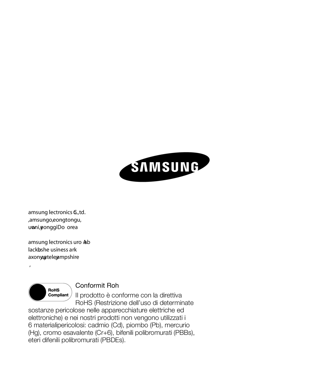 Samsung HMX-T10BP/EDC, HMX-T10WP/EDC manual Conformità RohS 