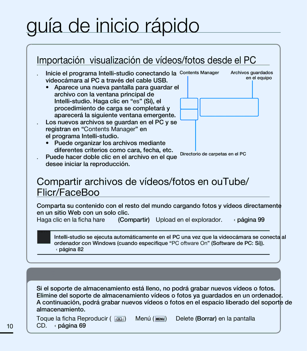 Samsung HMX-T10WP/EDC manual Importación y visualización de vídeos/fotos desde el PC, PASO5 Eliminar vídeos o fotos 