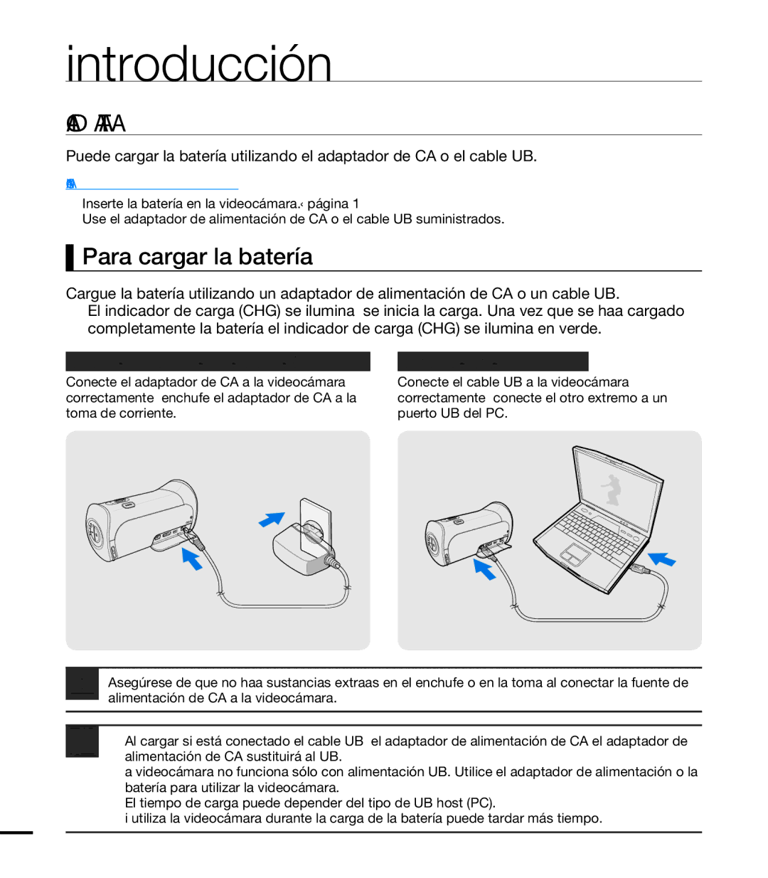 Samsung HMX-T10WP/EDC, HMX-T10BP/EDC manual Carga DE LA Batería, Para cargar la batería 