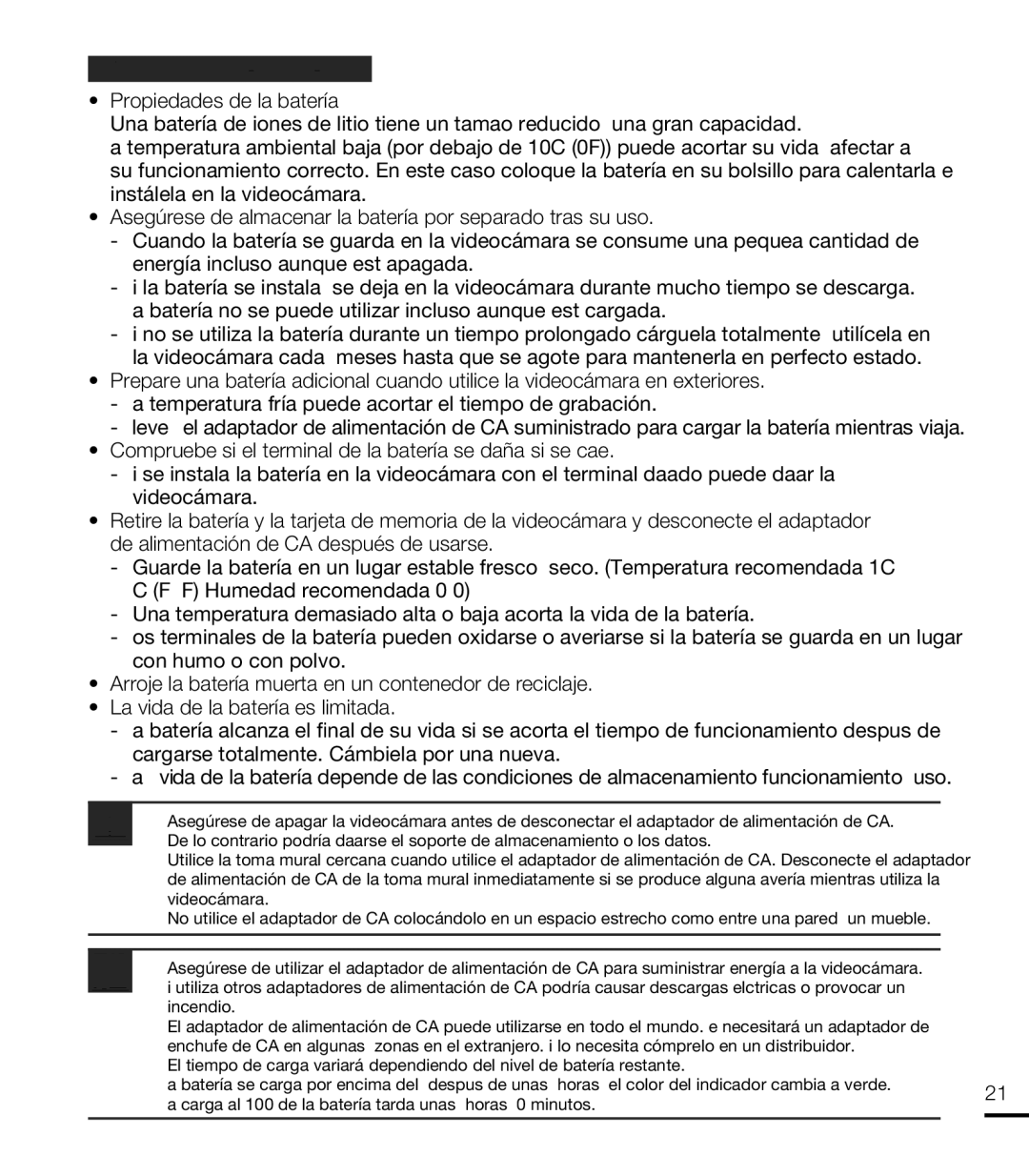 Samsung HMX-T10BP/EDC, HMX-T10WP/EDC manual Información sobre la batería 