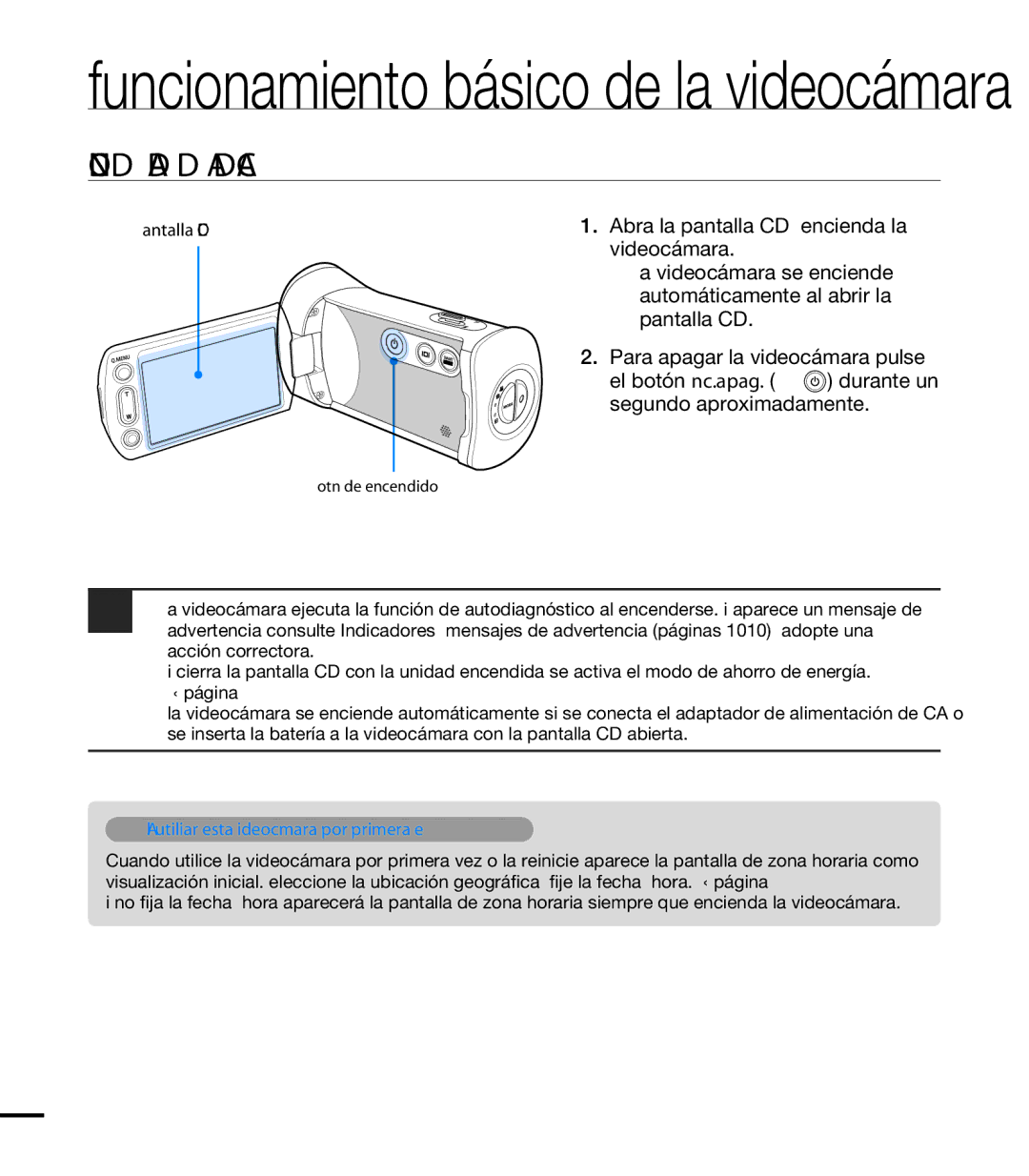 Samsung HMX-T10WP/EDC, HMX-T10BP/EDC manual Encendido Y Apagado DE LA Videocámara 