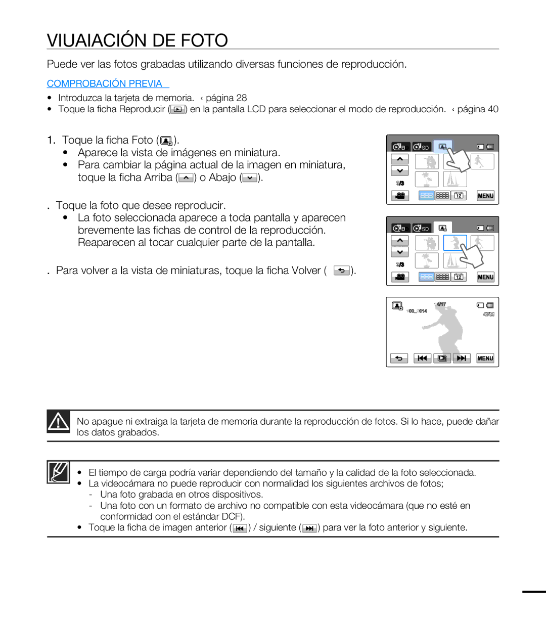 Samsung HMX-T10BP/EDC, HMX-T10WP/EDC manual Visualización DE Fotos 